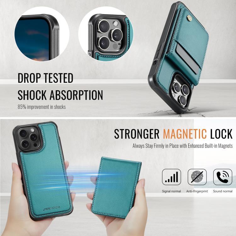 For iPhone 14 Pro Max JEEHOOD J06 British Style RFID MagSafe Card Bag PU Phone Case