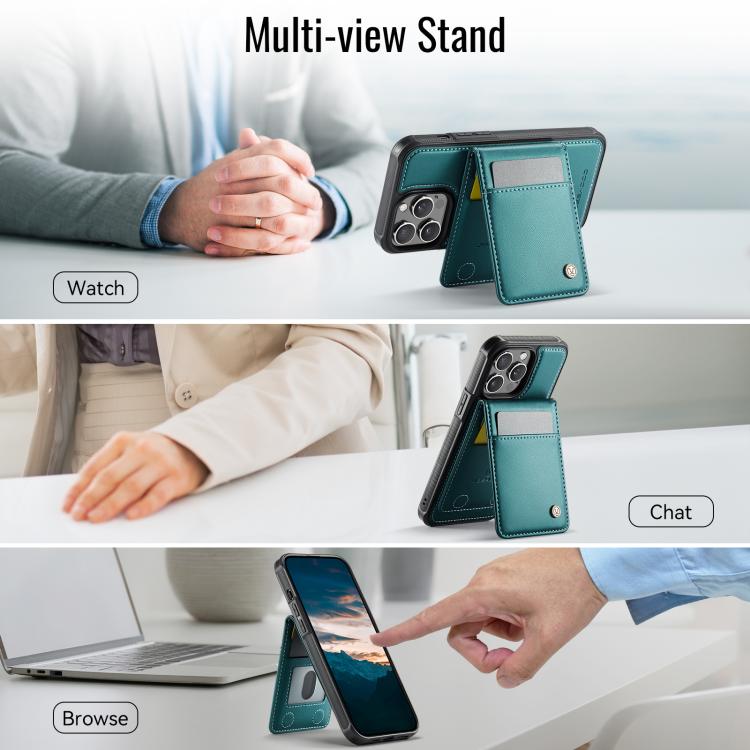 For iPhone 14 Pro Max JEEHOOD J06 British Style RFID MagSafe Card Bag PU Phone Case