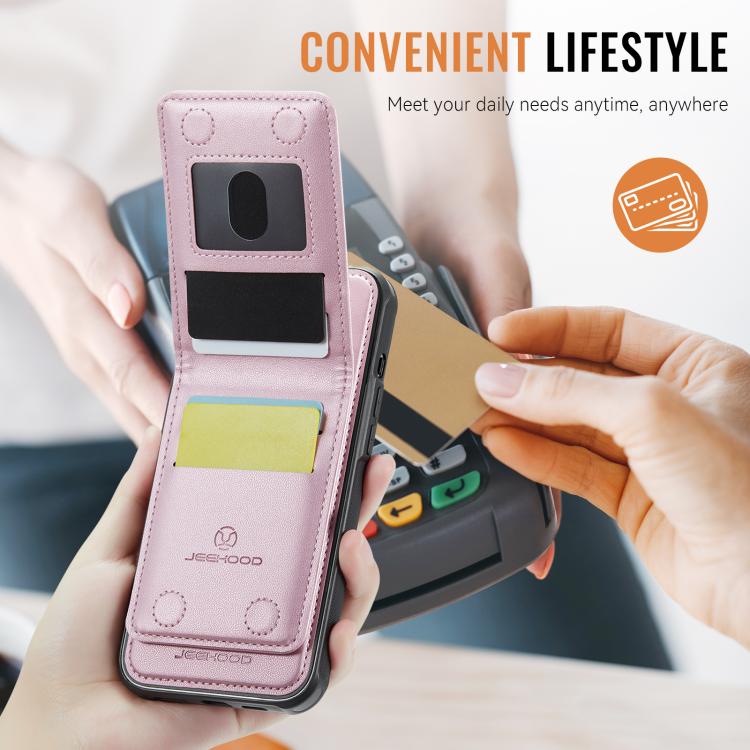 For iPhone 14 Pro Max JEEHOOD J06 British Style RFID MagSafe Card Bag PU Phone Case