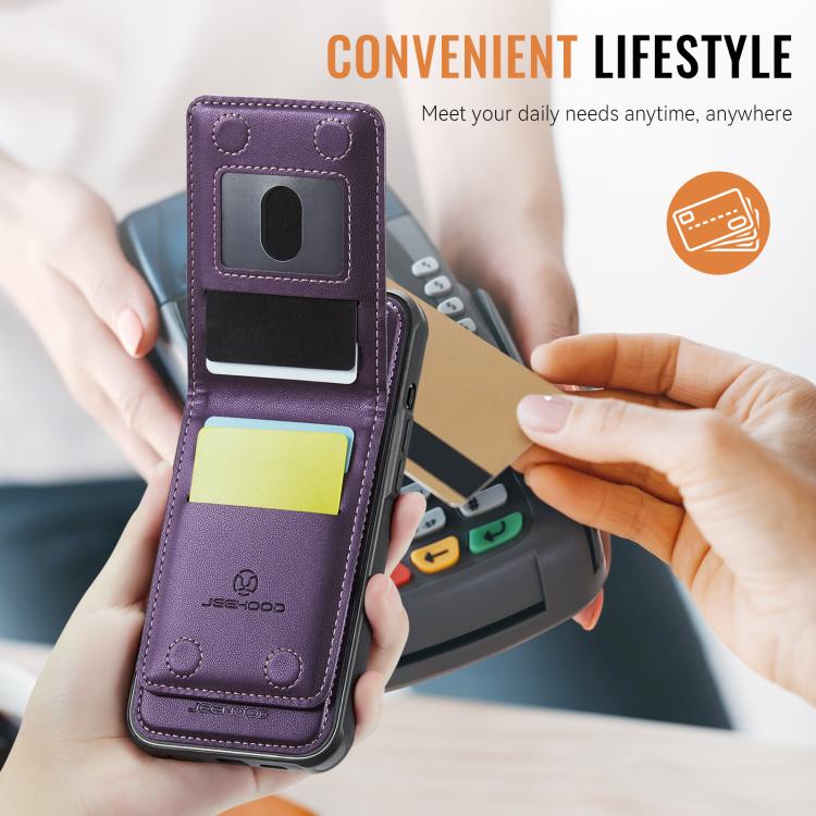 For iPhone 13 Pro Max JEEHOOD J06 British Style RFID MagSafe Card Bag PU Phone Case