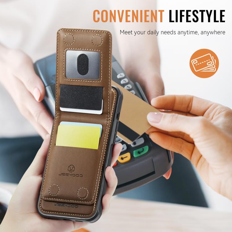 For iPhone 13 Pro Max JEEHOOD J06 British Style RFID MagSafe Card Bag PU Phone Case