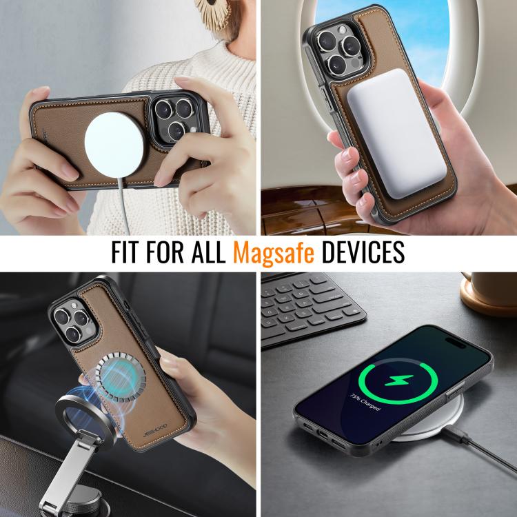 For iPhone 13 Pro Max JEEHOOD J06 British Style RFID MagSafe Card Bag PU Phone Case