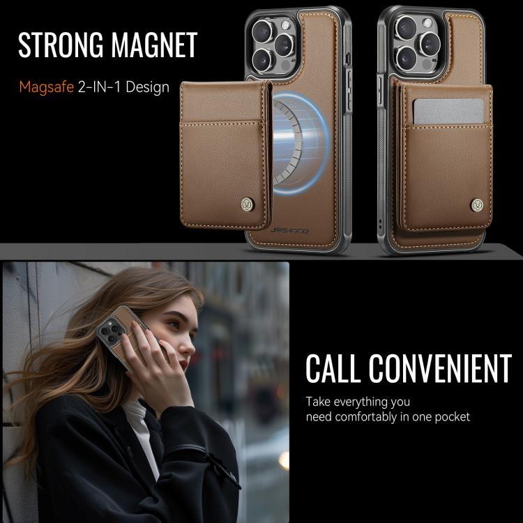 For iPhone 13 Pro Max JEEHOOD J06 British Style RFID MagSafe Card Bag PU Phone Case