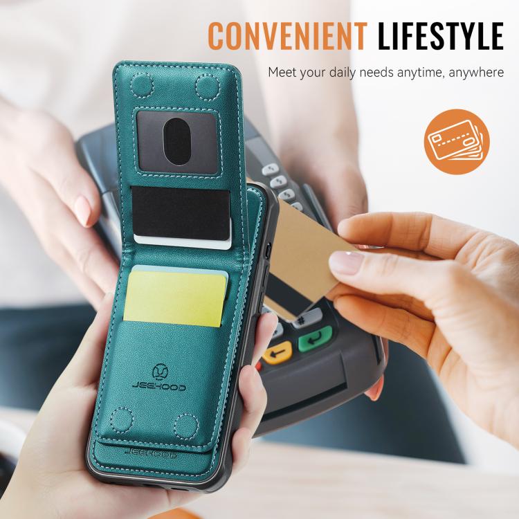 For iPhone 13 Pro Max JEEHOOD J06 British Style RFID MagSafe Card Bag PU Phone Case