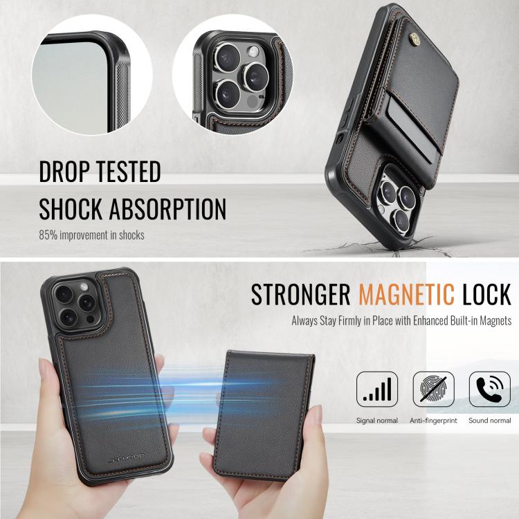 For iPhone 13 Pro Max JEEHOOD J06 British Style RFID MagSafe Card Bag PU Phone Case