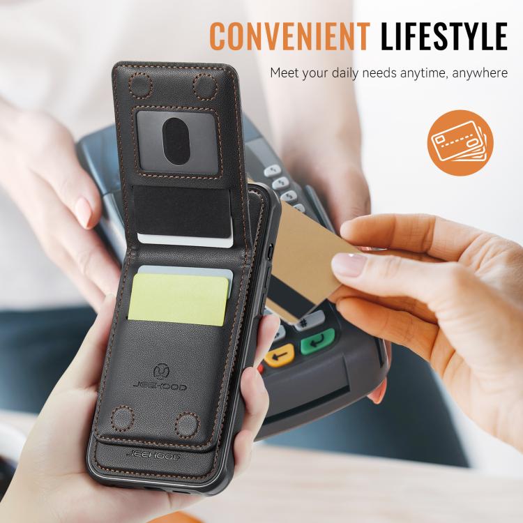 For iPhone 13 Pro Max JEEHOOD J06 British Style RFID MagSafe Card Bag PU Phone Case