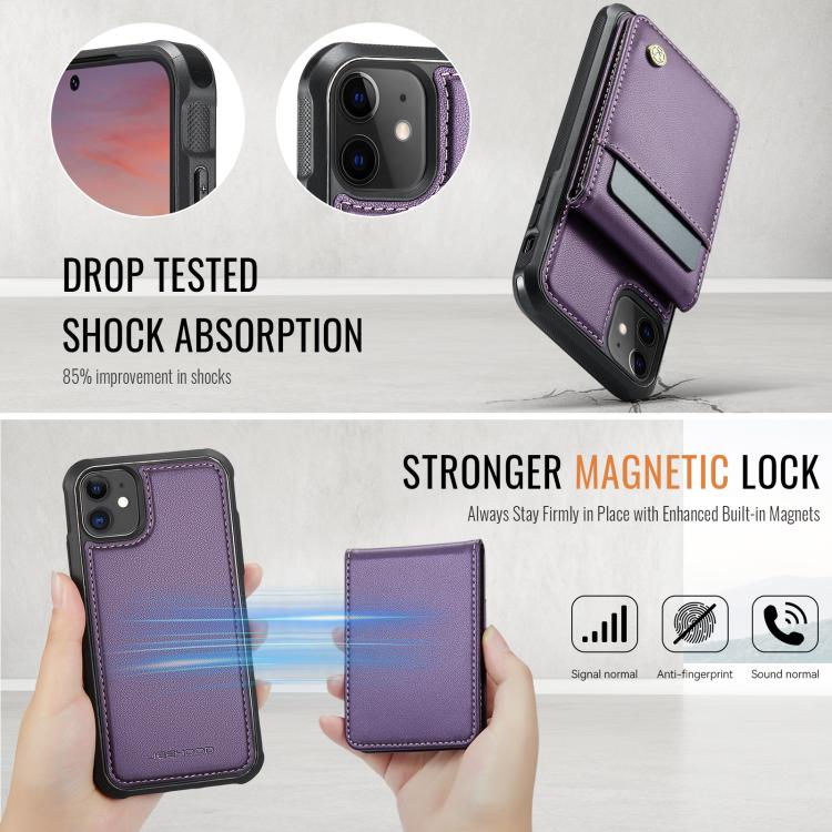 For iPhone 12 / 12 Pro JEEHOOD J06 British Style RFID MagSafe Card Bag PU Phone Case