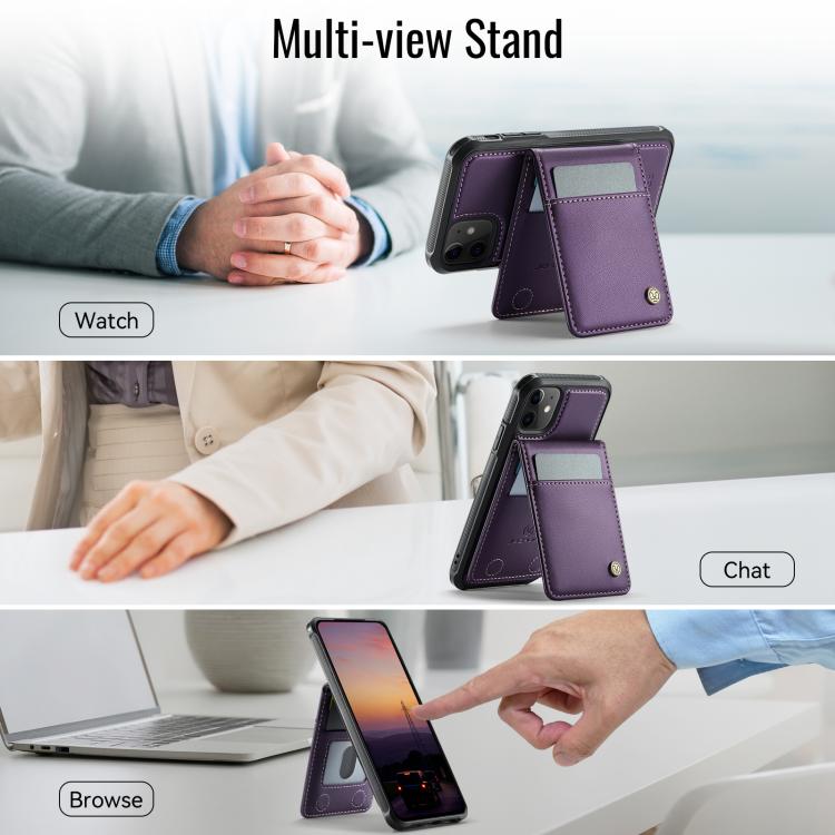 For iPhone 12 / 12 Pro JEEHOOD J06 British Style RFID MagSafe Card Bag PU Phone Case