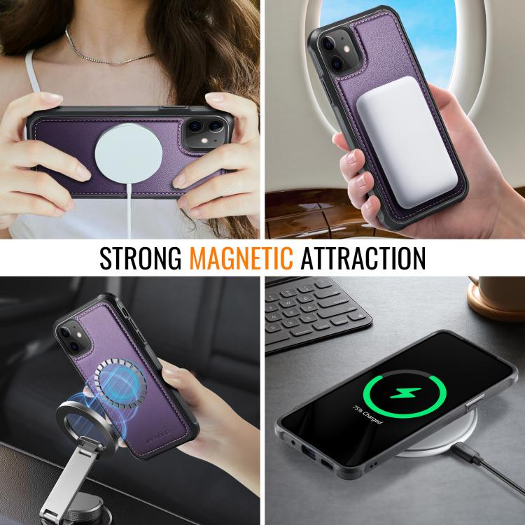 For iPhone 12 / 12 Pro JEEHOOD J06 British Style RFID MagSafe Card Bag PU Phone Case