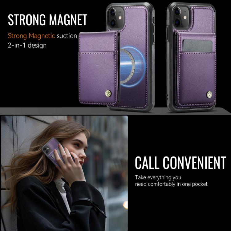 For iPhone 12 / 12 Pro JEEHOOD J06 British Style RFID MagSafe Card Bag PU Phone Case