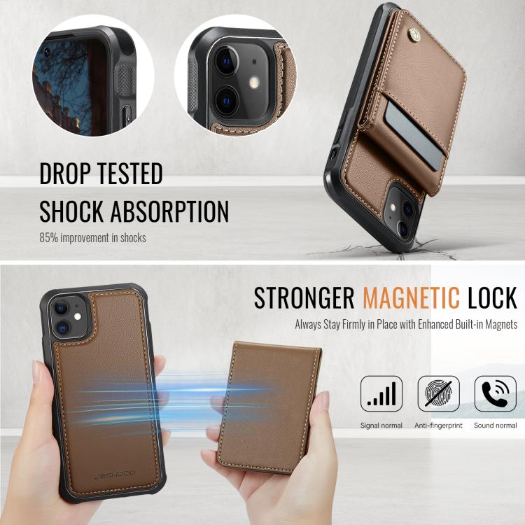 For iPhone 12 / 12 Pro JEEHOOD J06 British Style RFID MagSafe Card Bag PU Phone Case
