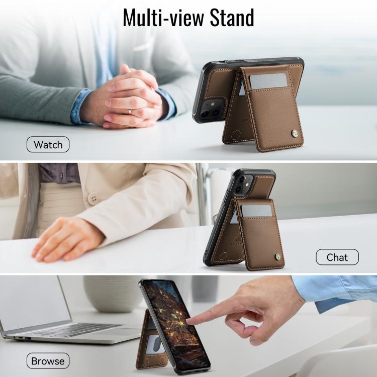 For iPhone 12 / 12 Pro JEEHOOD J06 British Style RFID MagSafe Card Bag PU Phone Case