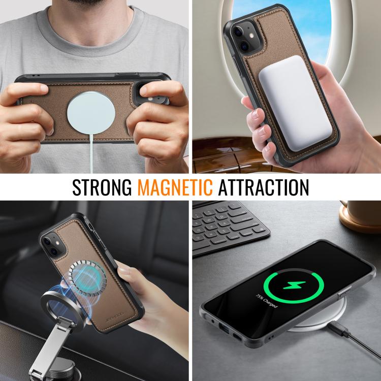 For iPhone 12 / 12 Pro JEEHOOD J06 British Style RFID MagSafe Card Bag PU Phone Case
