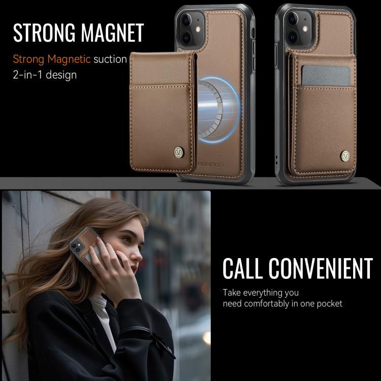 For iPhone 12 / 12 Pro JEEHOOD J06 British Style RFID MagSafe Card Bag PU Phone Case
