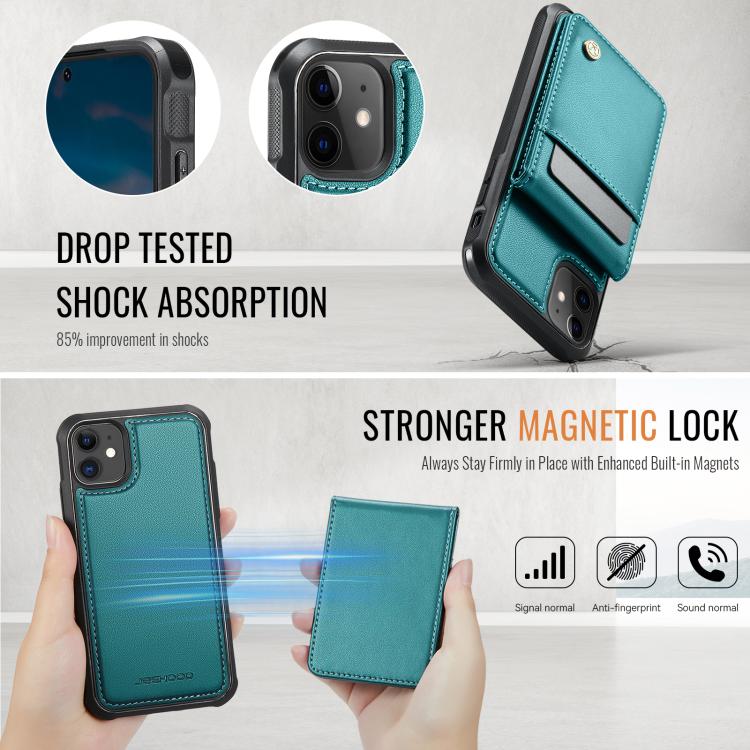For iPhone 12 / 12 Pro JEEHOOD J06 British Style RFID MagSafe Card Bag PU Phone Case