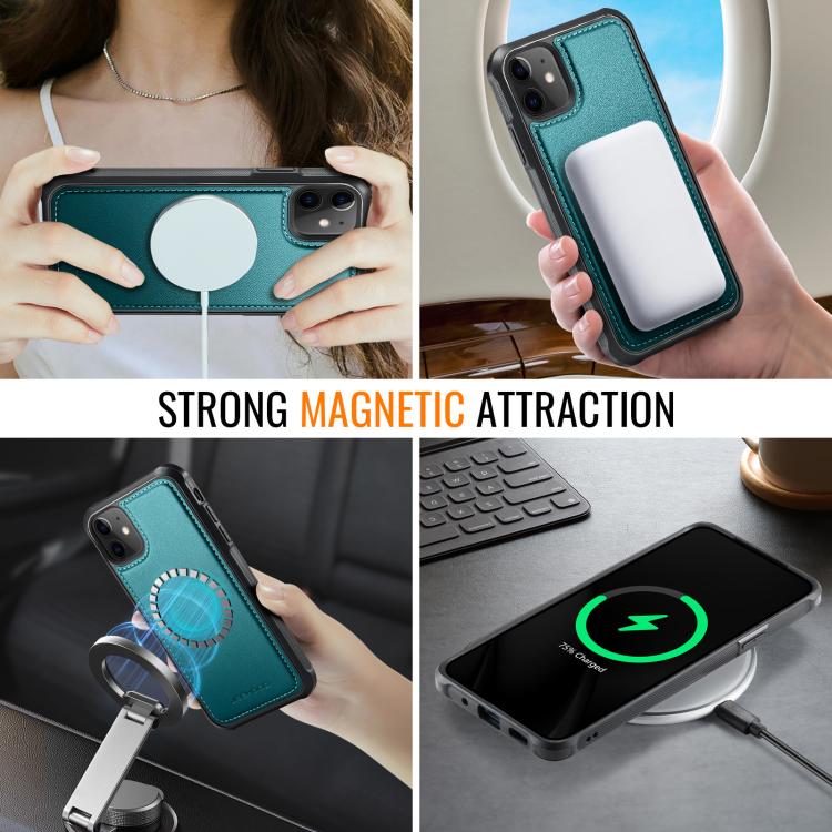 For iPhone 12 / 12 Pro JEEHOOD J06 British Style RFID MagSafe Card Bag PU Phone Case