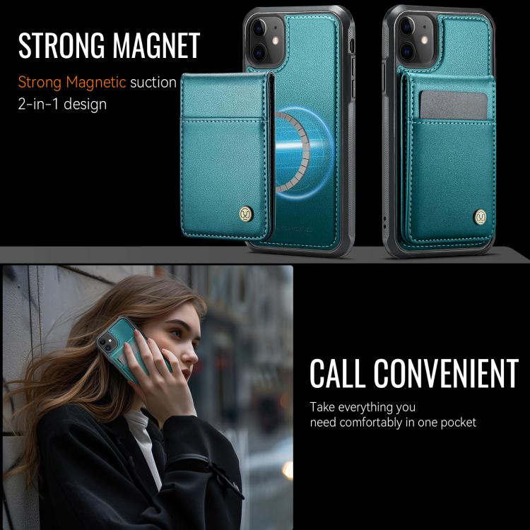 For iPhone 12 / 12 Pro JEEHOOD J06 British Style RFID MagSafe Card Bag PU Phone Case