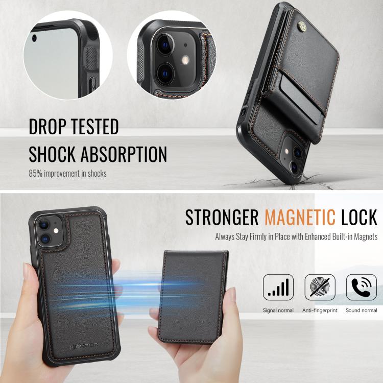 For iPhone 12 / 12 Pro JEEHOOD J06 British Style RFID MagSafe Card Bag PU Phone Case