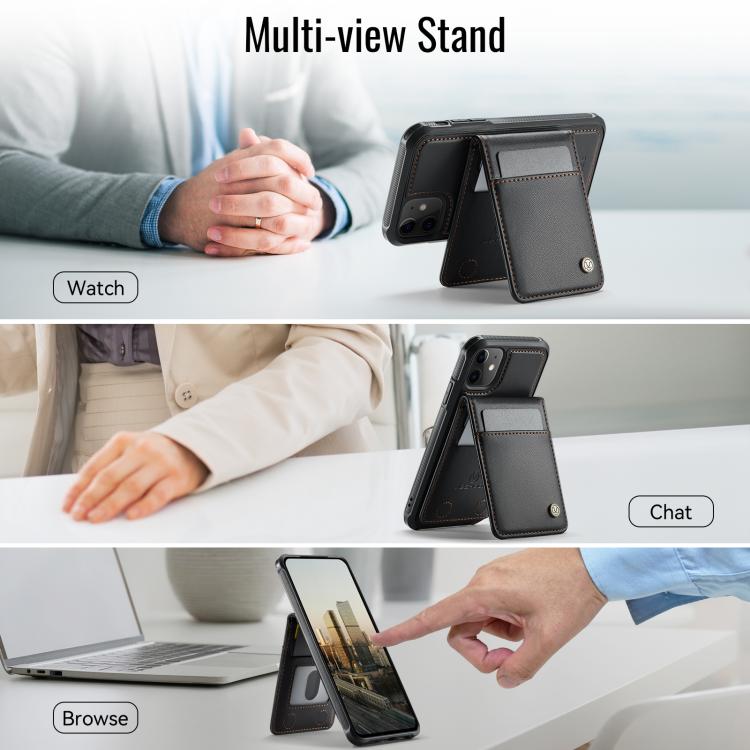 For iPhone 12 / 12 Pro JEEHOOD J06 British Style RFID MagSafe Card Bag PU Phone Case