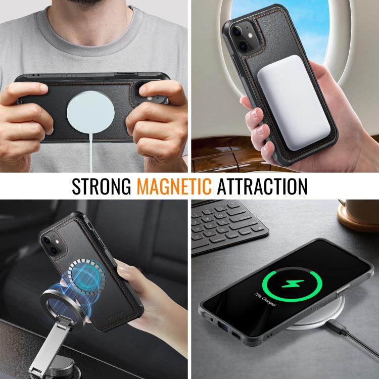 For iPhone 12 / 12 Pro JEEHOOD J06 British Style RFID MagSafe Card Bag PU Phone Case
