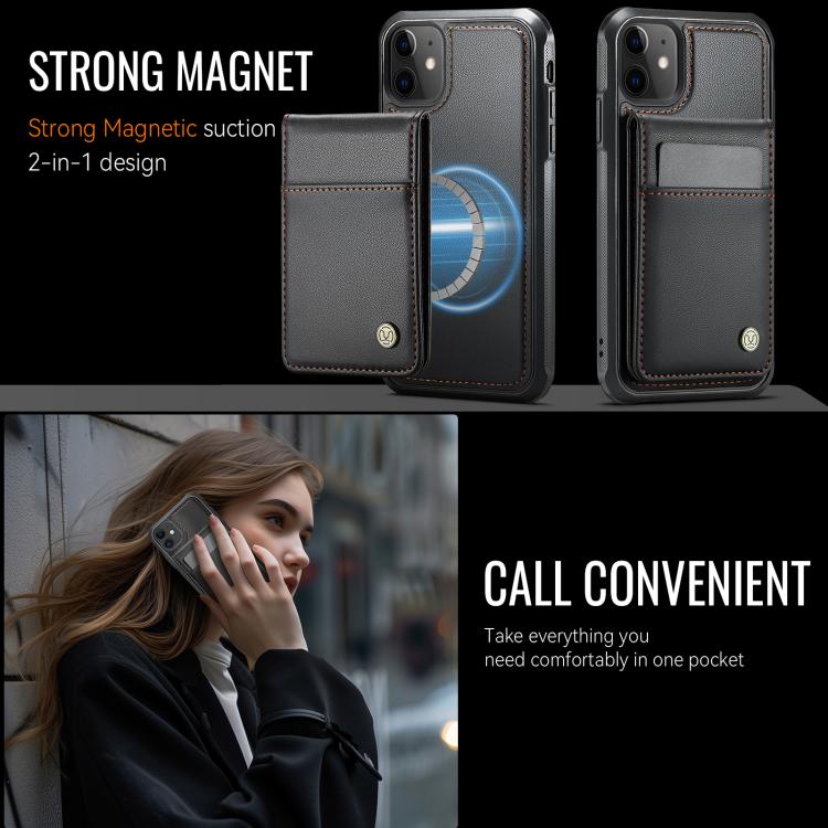 For iPhone 12 / 12 Pro JEEHOOD J06 British Style RFID MagSafe Card Bag PU Phone Case