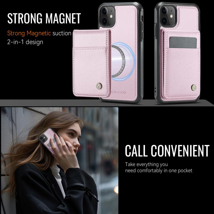 For iPhone 12 / 12 Pro JEEHOOD J06 British Style RFID MagSafe Card Bag PU Phone Case