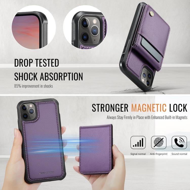 For iPhone 11 Pro Max JEEHOOD J06 British Style RFID MagSafe Card Bag PU Phone Case