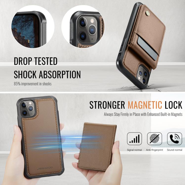 For iPhone 11 Pro Max JEEHOOD J06 British Style RFID MagSafe Card Bag PU Phone Case