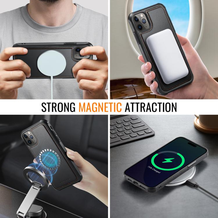 For iPhone 11 Pro Max JEEHOOD J06 British Style RFID MagSafe Card Bag PU Phone Case