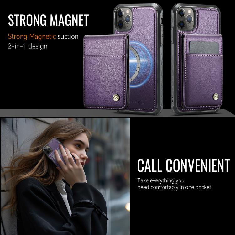 For iPhone 11 Pro JEEHOOD J06 British Style RFID MagSafe Card Bag PU Phone Case
