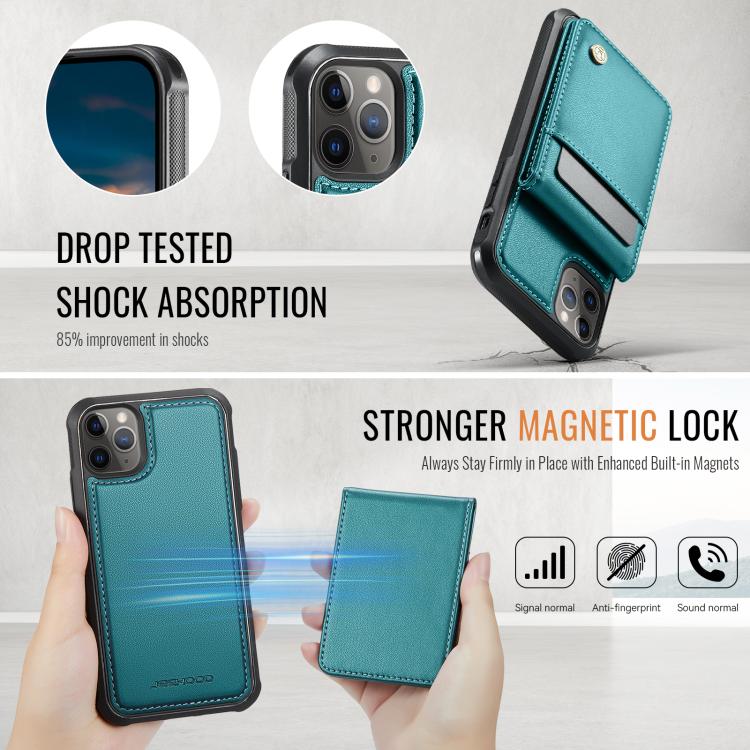 For iPhone 11 Pro JEEHOOD J06 British Style RFID MagSafe Card Bag PU Phone Case