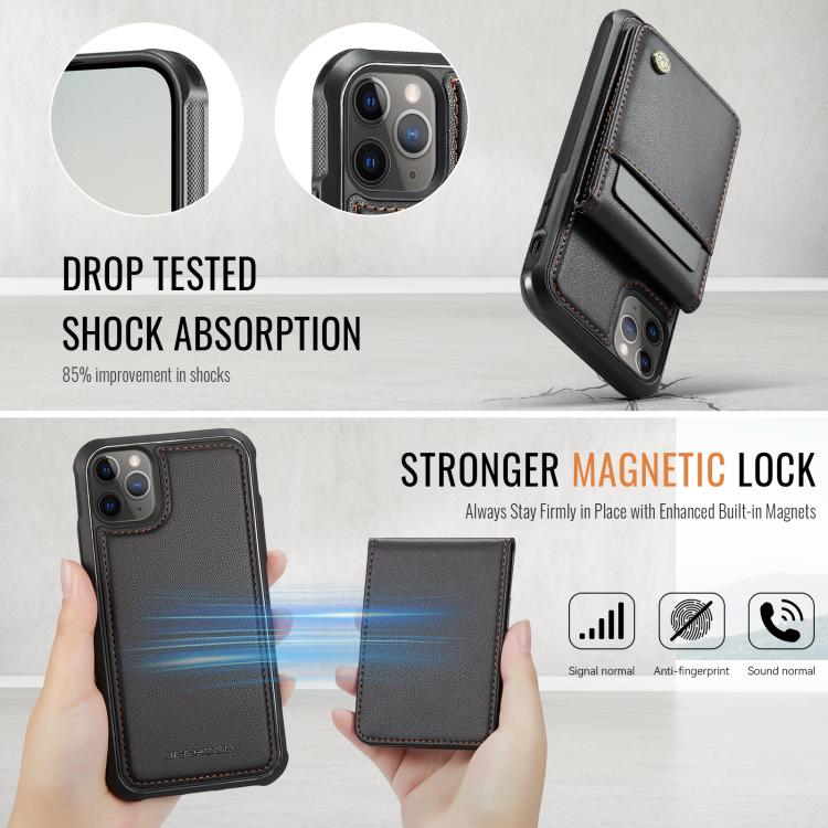 For iPhone 11 Pro JEEHOOD J06 British Style RFID MagSafe Card Bag PU Phone Case