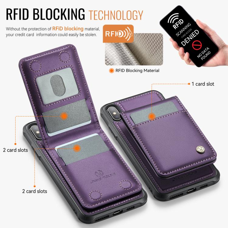 For iPhone X / XS JEEHOOD J06 British Style RFID MagSafe Card Bag PU Phone Case