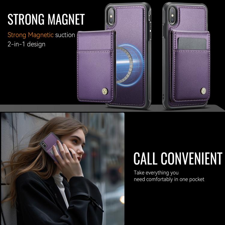 For iPhone X / XS JEEHOOD J06 British Style RFID MagSafe Card Bag PU Phone Case