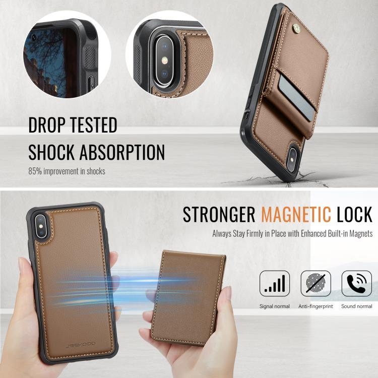 For iPhone X / XS JEEHOOD J06 British Style RFID MagSafe Card Bag PU Phone Case