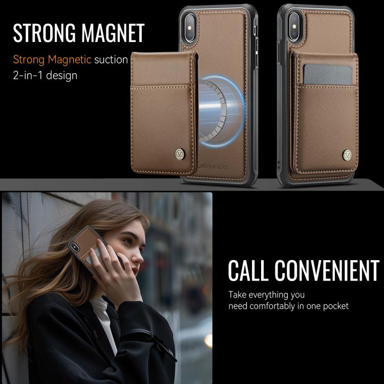 For iPhone X / XS JEEHOOD J06 British Style RFID MagSafe Card Bag PU Phone Case