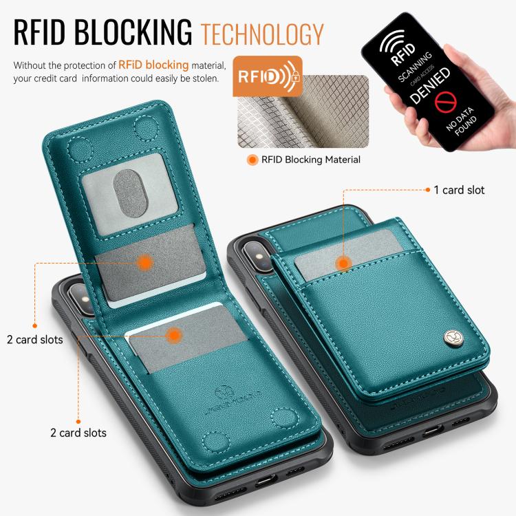 For iPhone X / XS JEEHOOD J06 British Style RFID MagSafe Card Bag PU Phone Case