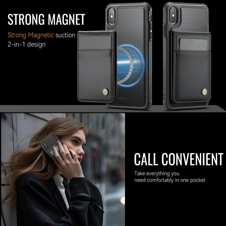 For iPhone X / XS JEEHOOD J06 British Style RFID MagSafe Card Bag PU Phone Case
