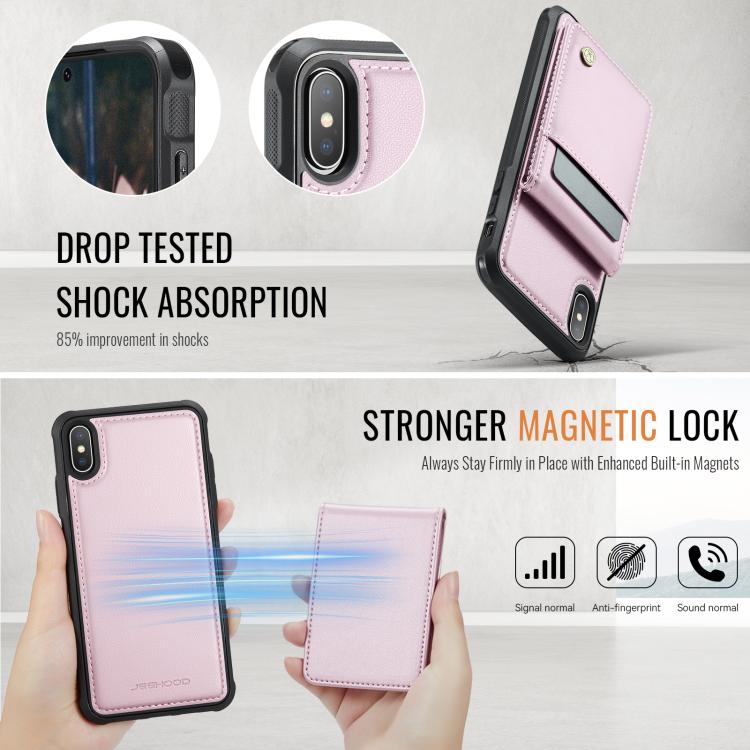 For iPhone X / XS JEEHOOD J06 British Style RFID MagSafe Card Bag PU Phone Case