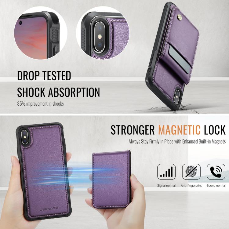 For iPhone XS Max JEEHOOD J06 British Style RFID MagSafe Card Bag PU Phone Case