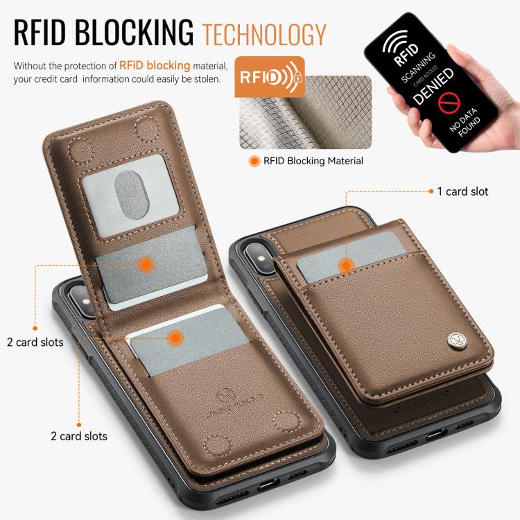 For iPhone XS Max JEEHOOD J06 British Style RFID MagSafe Card Bag PU Phone Case