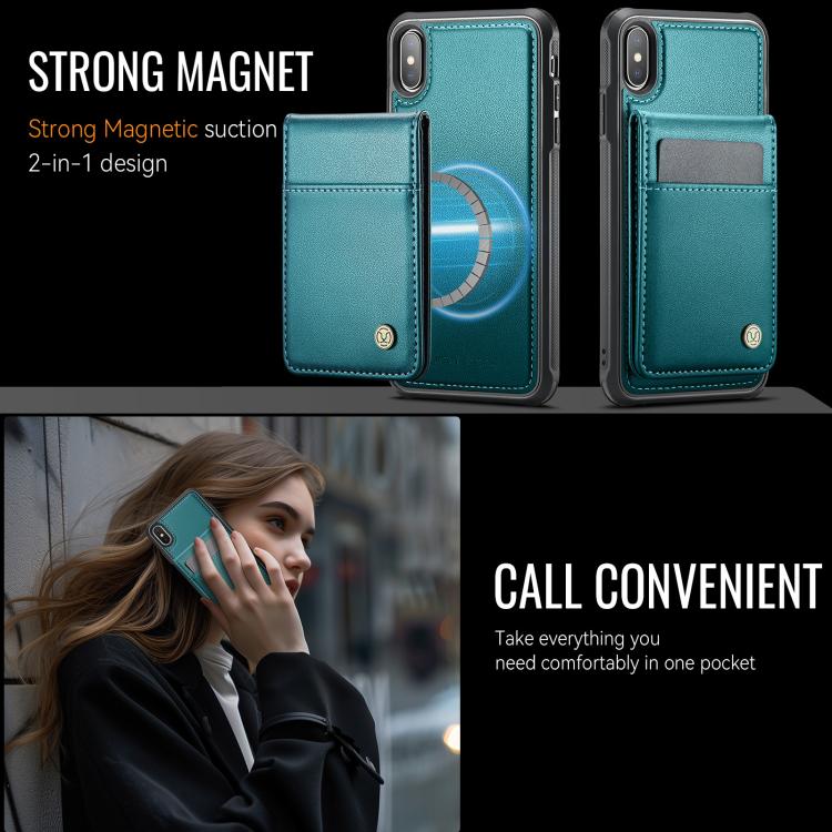 For iPhone XS Max JEEHOOD J06 British Style RFID MagSafe Card Bag PU Phone Case