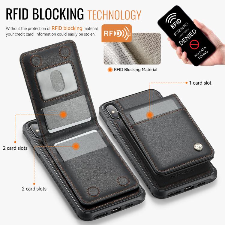 For iPhone XS Max JEEHOOD J06 British Style RFID MagSafe Card Bag PU Phone Case