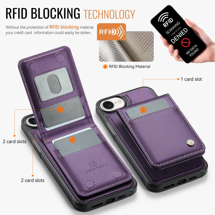 For iPhone 17e / 16e JEEHOOD J06 British Style RFID MagSafe Card Bag PU Phone Case