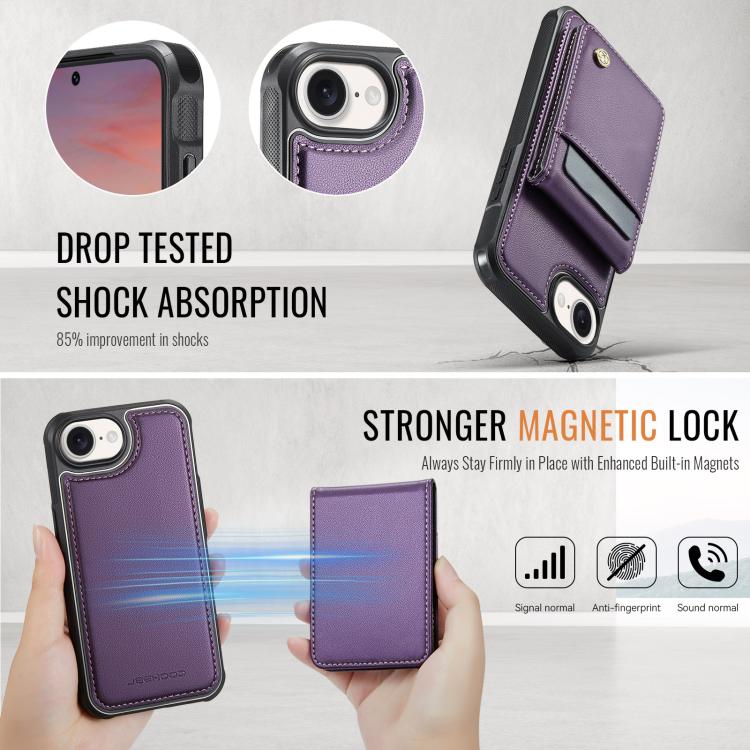 For iPhone 17e / 16e JEEHOOD J06 British Style RFID MagSafe Card Bag PU Phone Case