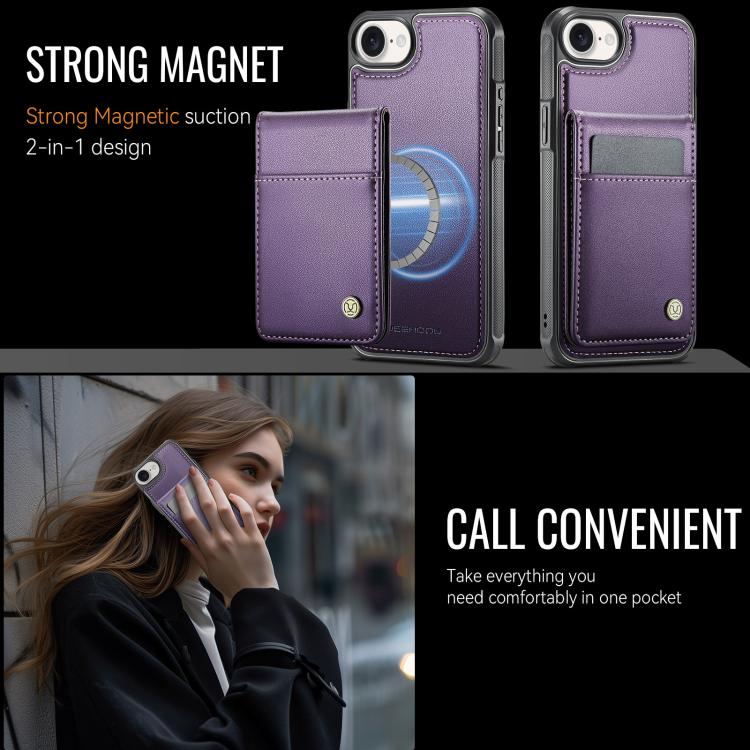 For iPhone 17e / 16e JEEHOOD J06 British Style RFID MagSafe Card Bag PU Phone Case