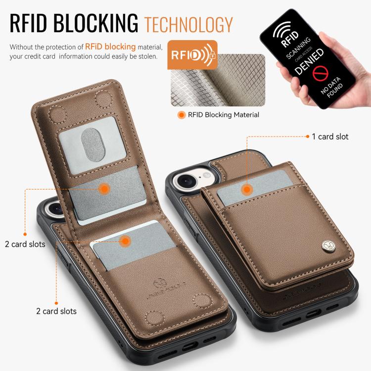 For iPhone 17e / 16e JEEHOOD J06 British Style RFID MagSafe Card Bag PU Phone Case