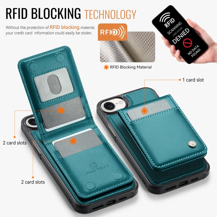 For iPhone 17e / 16e JEEHOOD J06 British Style RFID MagSafe Card Bag PU Phone Case