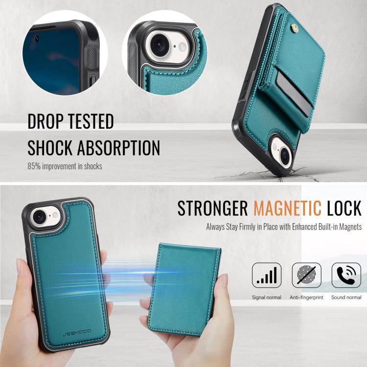 For iPhone 17e / 16e JEEHOOD J06 British Style RFID MagSafe Card Bag PU Phone Case