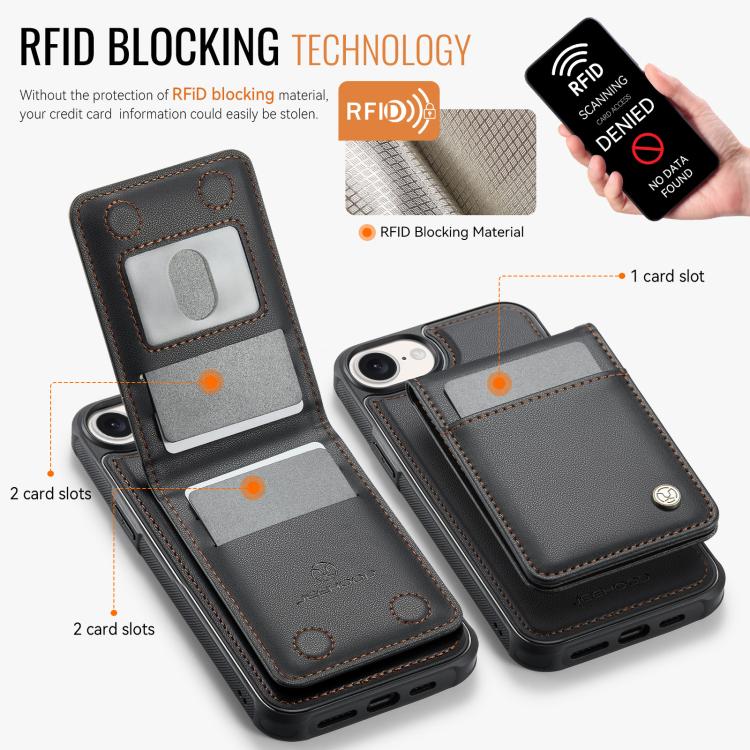 For iPhone 17e / 16e JEEHOOD J06 British Style RFID MagSafe Card Bag PU Phone Case